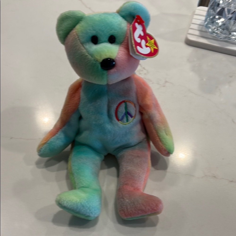 Ty Pastel Tie-Dye Peace Bear Plush